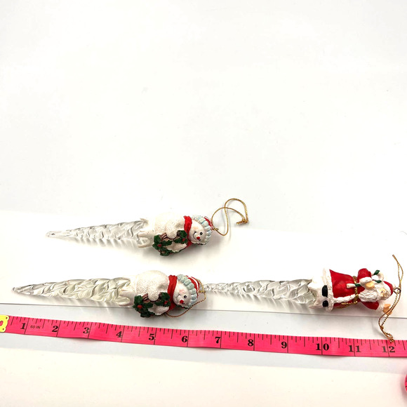 Vintage 90's Icicle Christmas Tree Ornaments Santa Snowman 3 Piece Lot - Picture 6 of 7